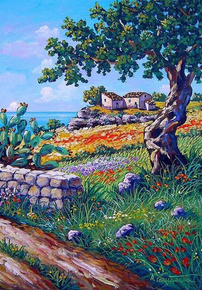 Landskap av Provence (akvarell) Pussel online