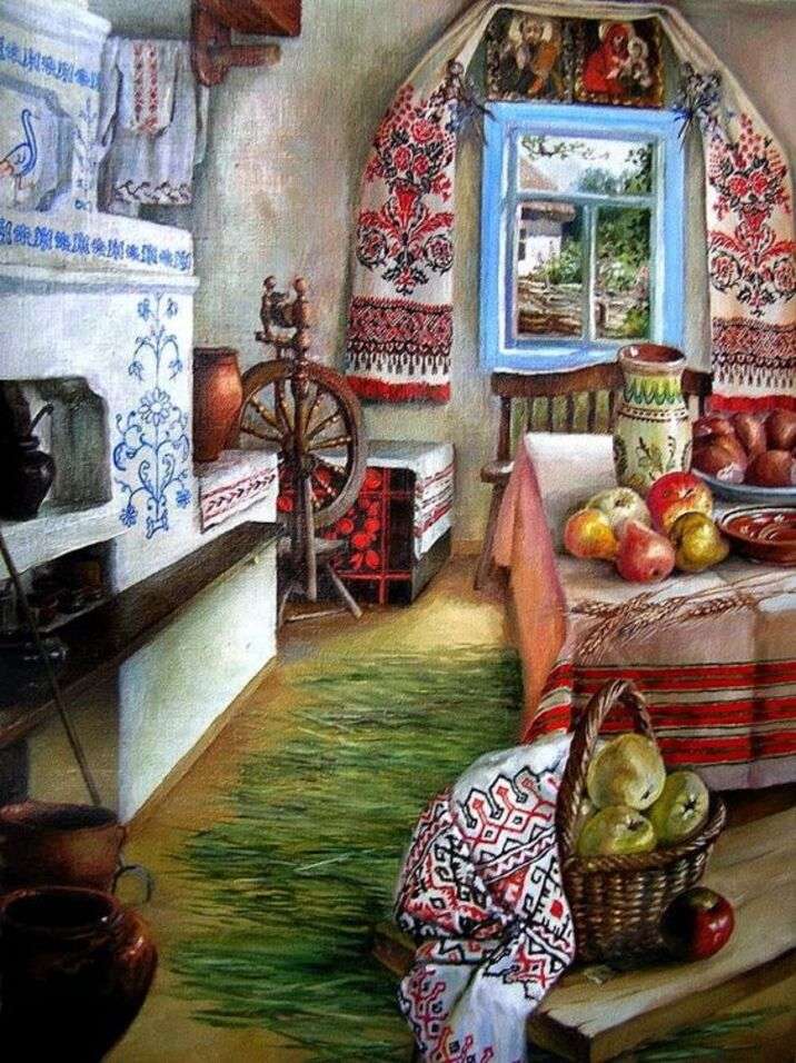 Woonkamer, keuken in Rusland (aquarel) legpuzzel online