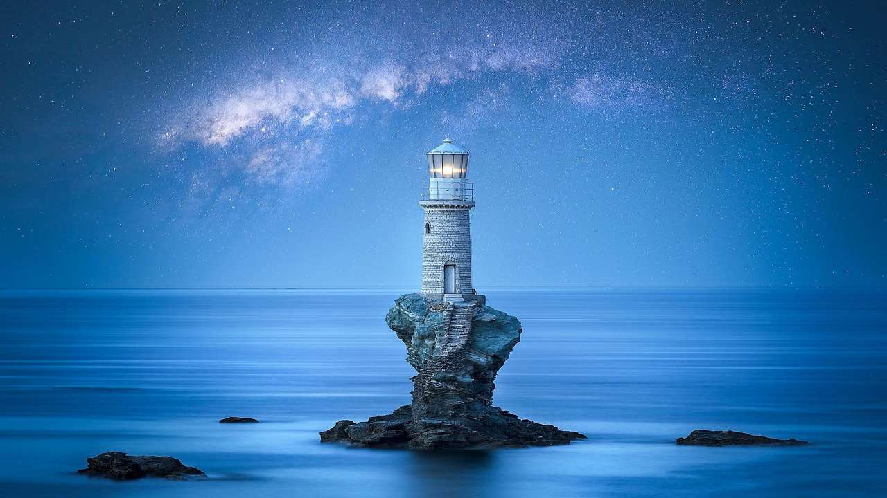 Lighthouse Andros Greek island online puzzle