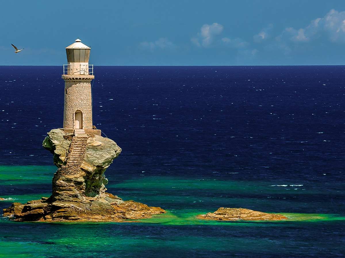 Vuurtoren Andros Greek Island legpuzzel online