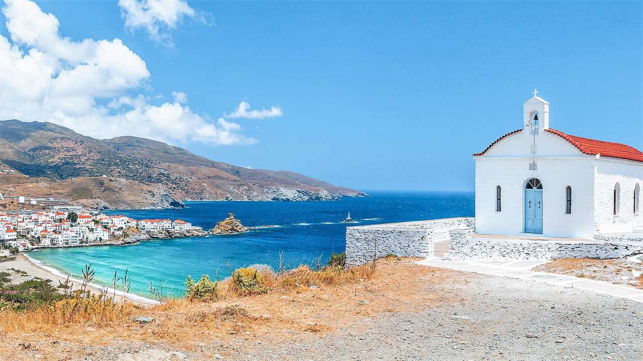 Малък параклис Андрос гръцки остров онлайн пъзел