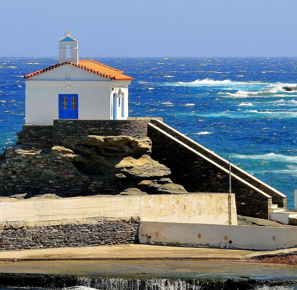 Маленькая церковь Андрос греческий остров онлайн-пазл