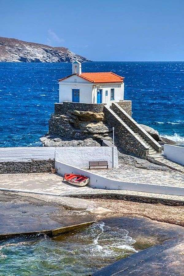 Small church Andros Greek island online puzzle