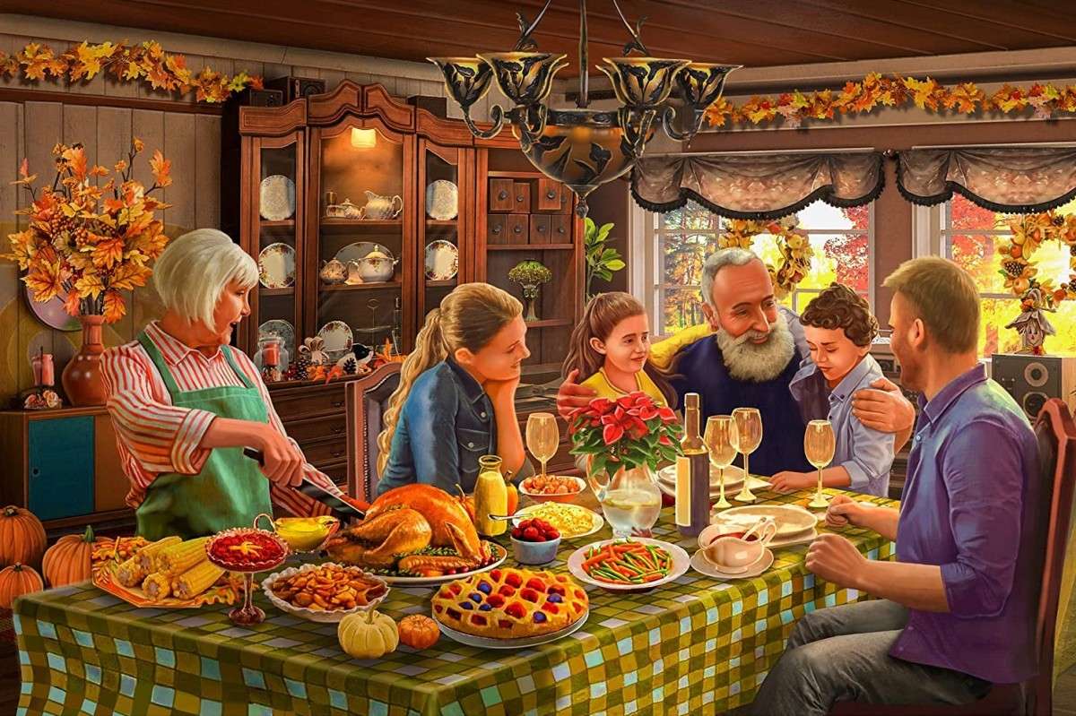 Family eating jigsaw puzzle online