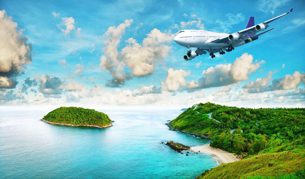 Jetliner über der tropischen Insel Puzzlespiel online
