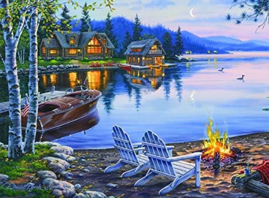 Wood fire at the lake online puzzle