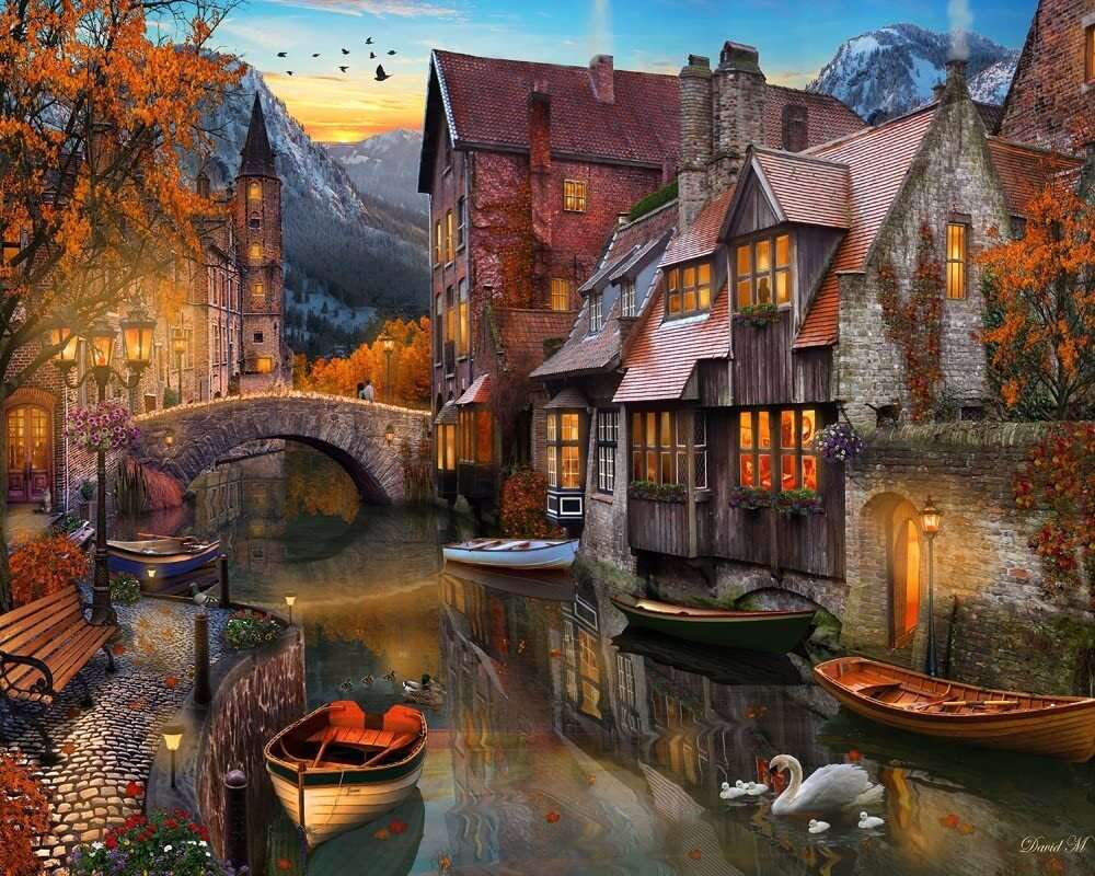 Village on a canal jigsaw puzzle