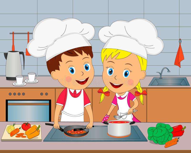 キッチンで料理をする子供たち ジグソーパズルオンライン