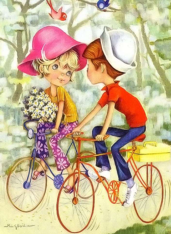 Deux charmants enfants à vélo puzzle en ligne