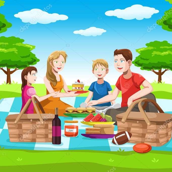 Илюстрация - семейство на пикник онлайн пъзел