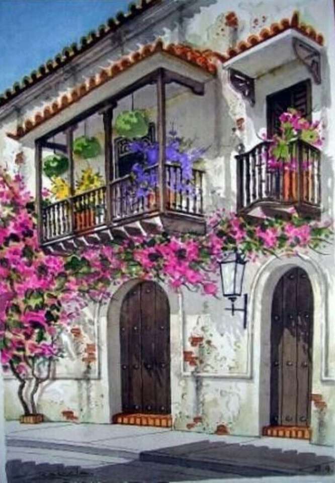 Цветущий балкон в Калабрии (живопись) пазл онлайн