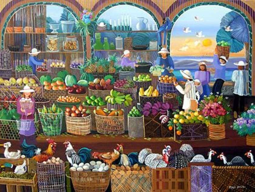 Exotischer Markt, sehr farbenfroh. Online-Puzzle