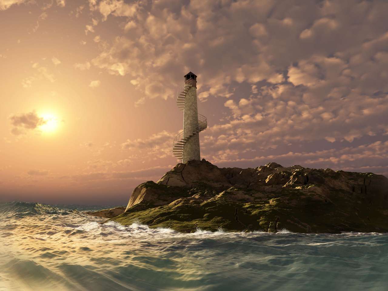 západ slunce Lighthouse krajina skládačky online