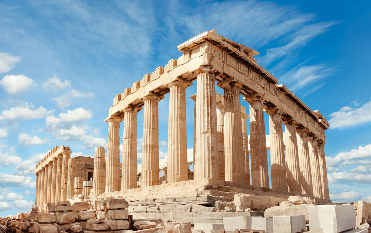 Chrám Parthenon na jasný den. Acropolis v Aténách, Řecko skládačky online