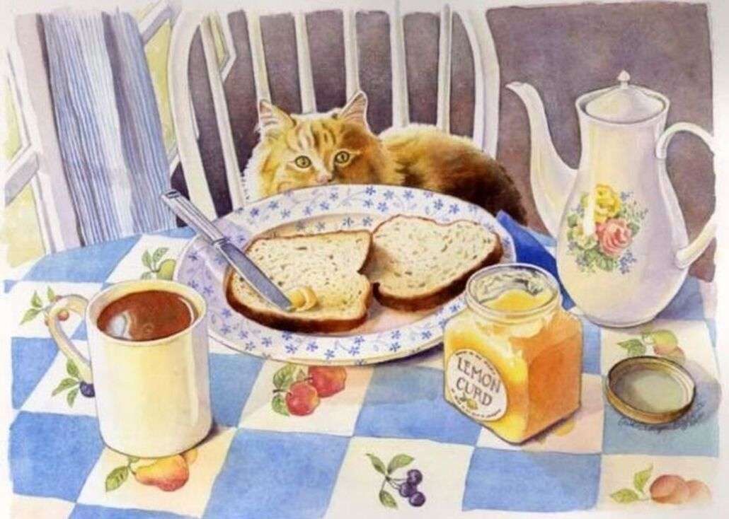 Дуже спокусливий сніданок для кота. пазл онлайн