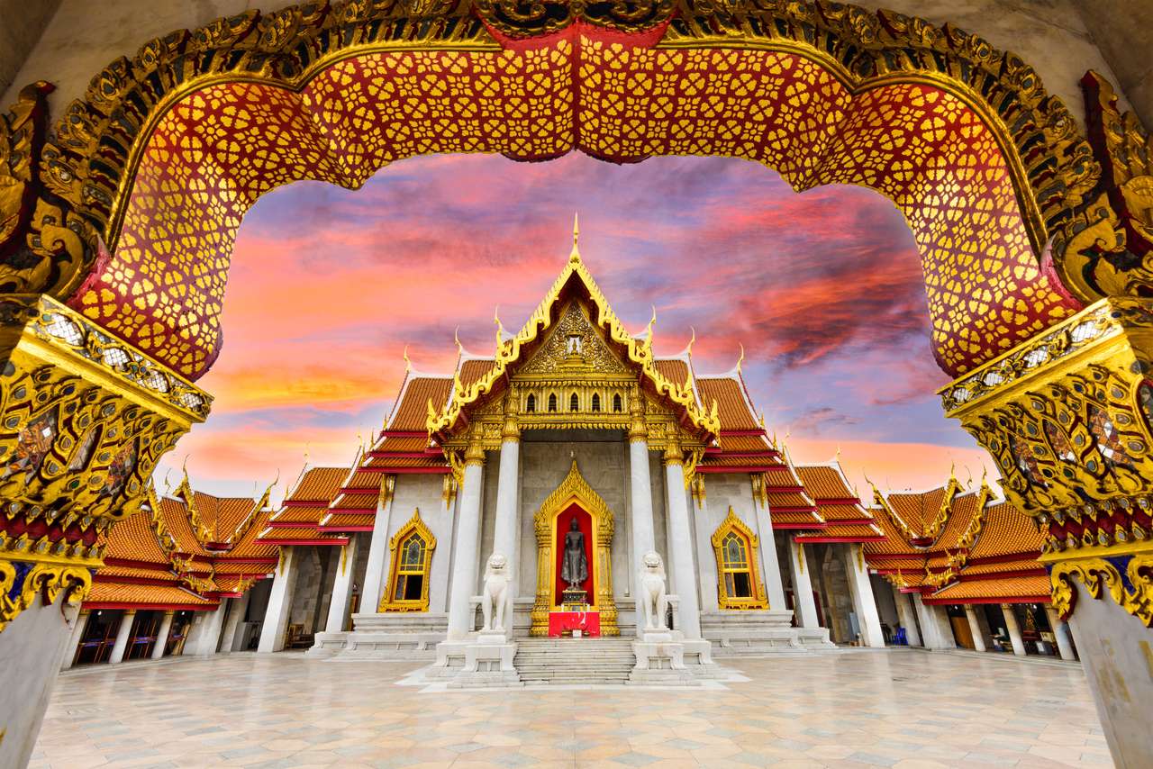 Μαρμάρινο ναό της Μπανγκόκ, Ταϊλάνδη. online παζλ