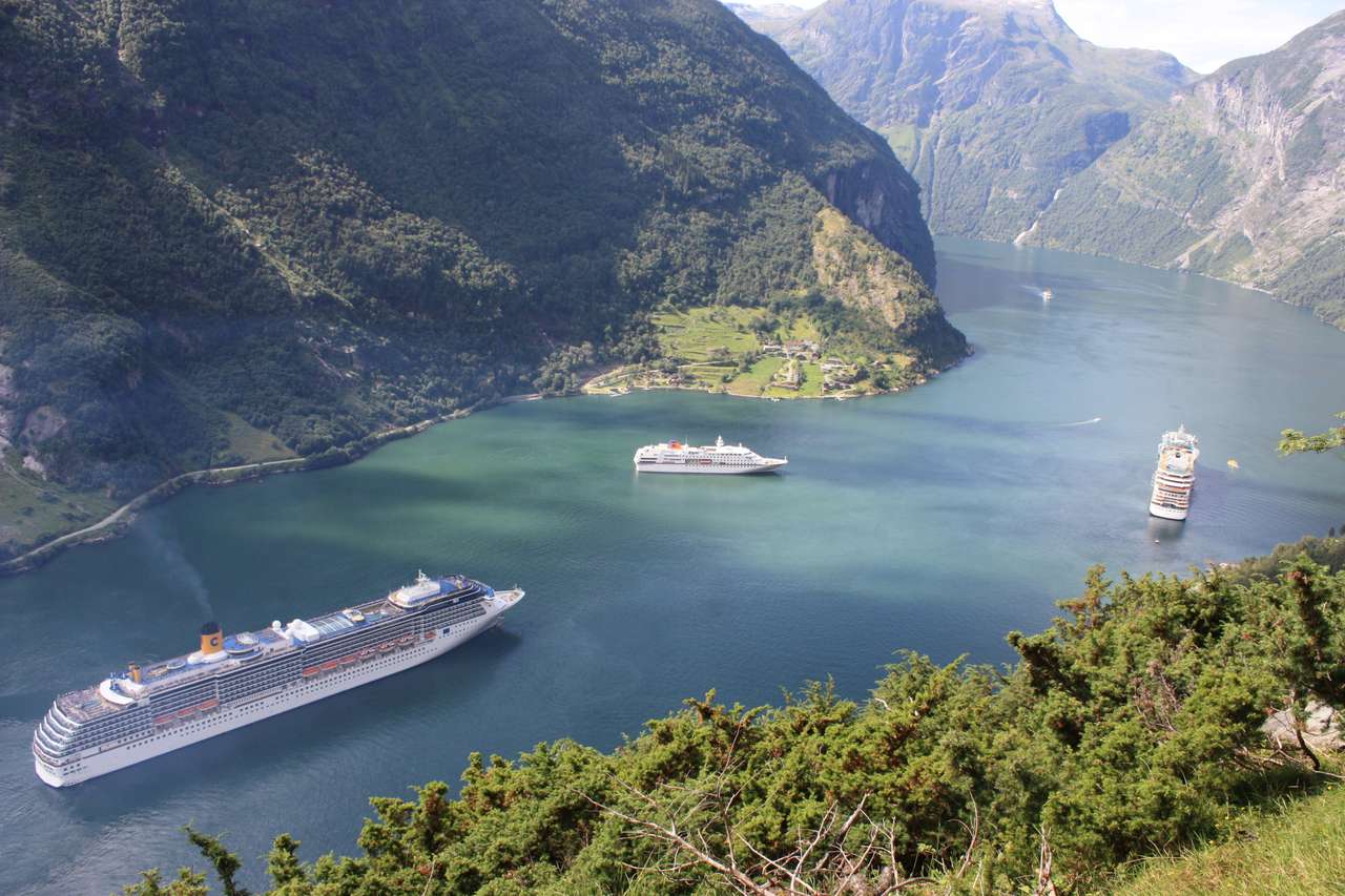 Cruiseschepen in de Geiranger Fjord legpuzzel online