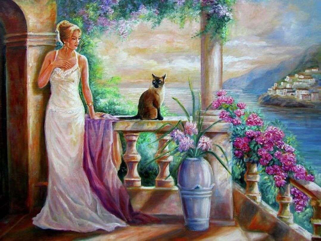 Young woman on the terrace a summer evening jigsaw puzzle online