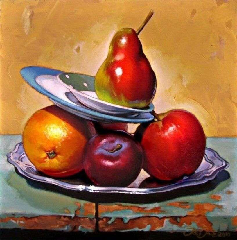 Αχλάδι, μήλο, πορτοκαλί ... (Νεκρή φύση) online παζλ