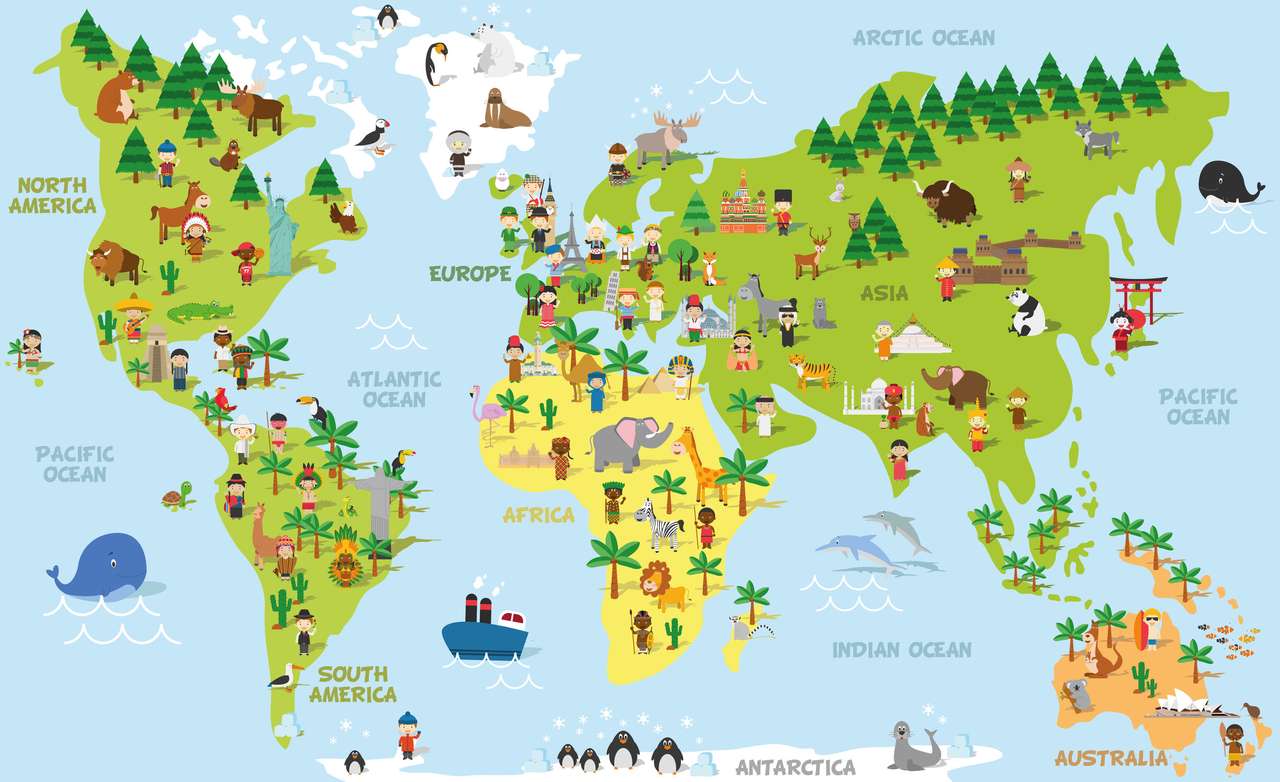Αστεία παγκόσμιο χάρτη καρτούν online παζλ