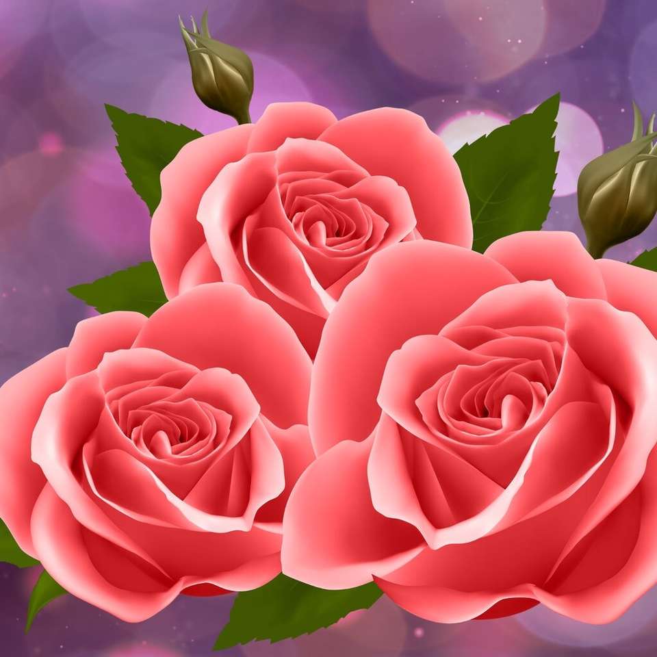 Trois roses coralliennes puzzle en ligne