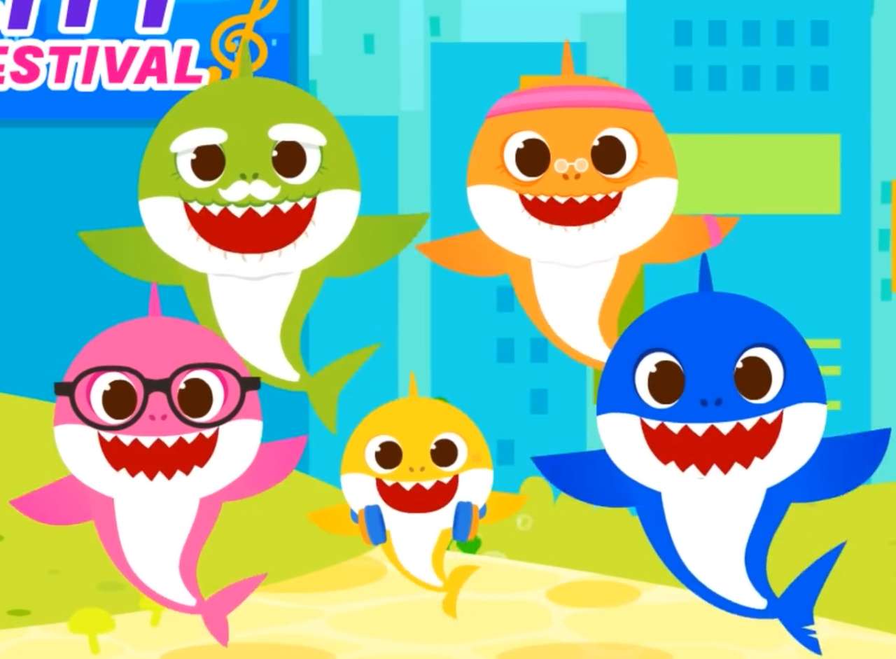 Семья акул в городе пазл онлайн