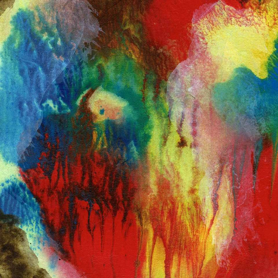 Červená a vícebarevná abstraktní malba skládačky online