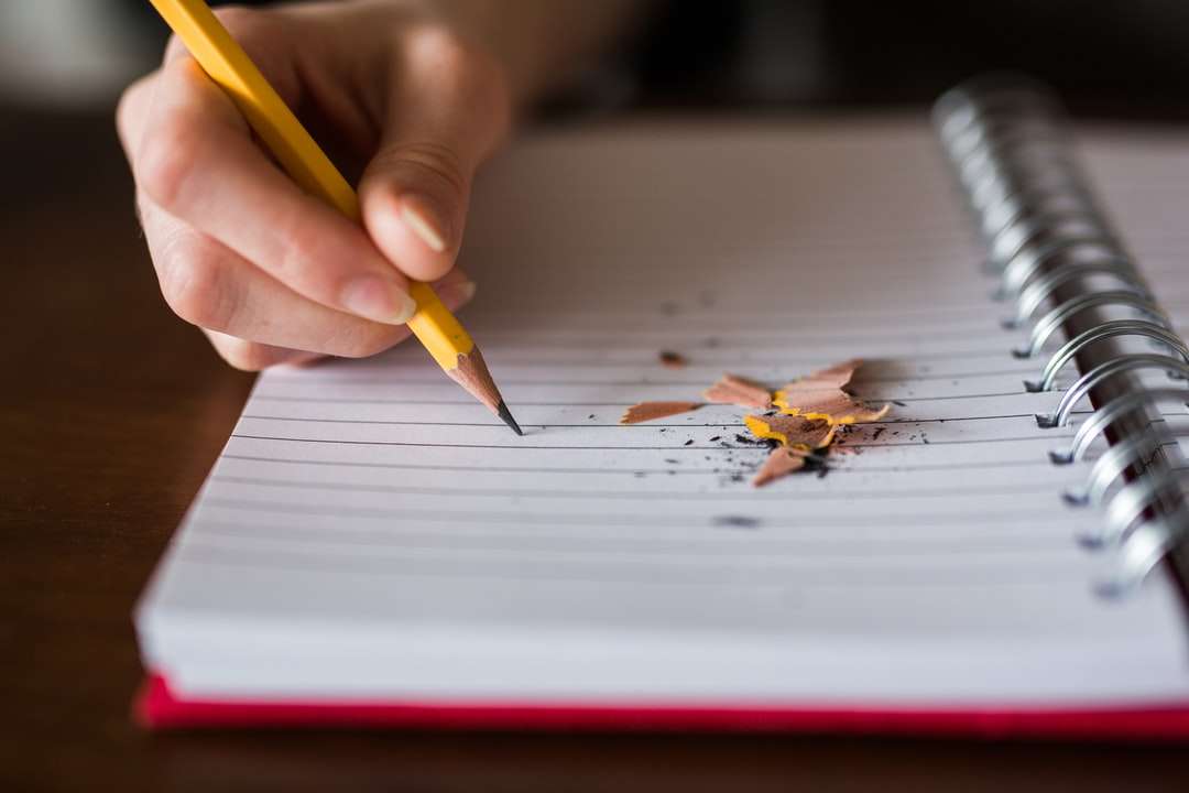 person holding pencil writing on notebook jigsaw puzzle online