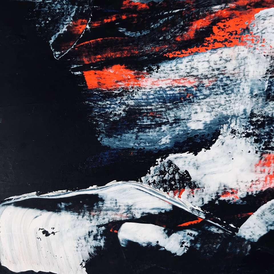 Vit, svart och orange abstrakt målning Pussel online