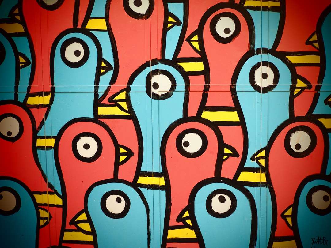 Modré a vícebarevné pták abstraktní umění skládačky online