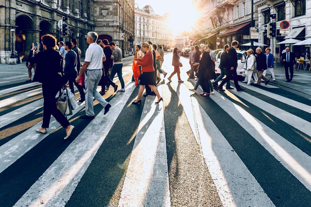 A gyalogos sávban járó emberek csoportja online puzzle