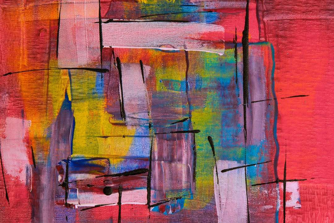 Синя жълта и червена абстрактна живопис онлайн пъзел