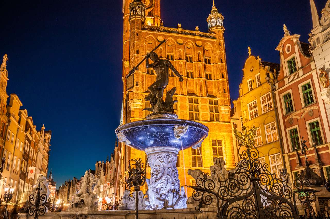 Brunnen der Neptune in der Altstadt von Gdansk, Polen Online-Puzzle