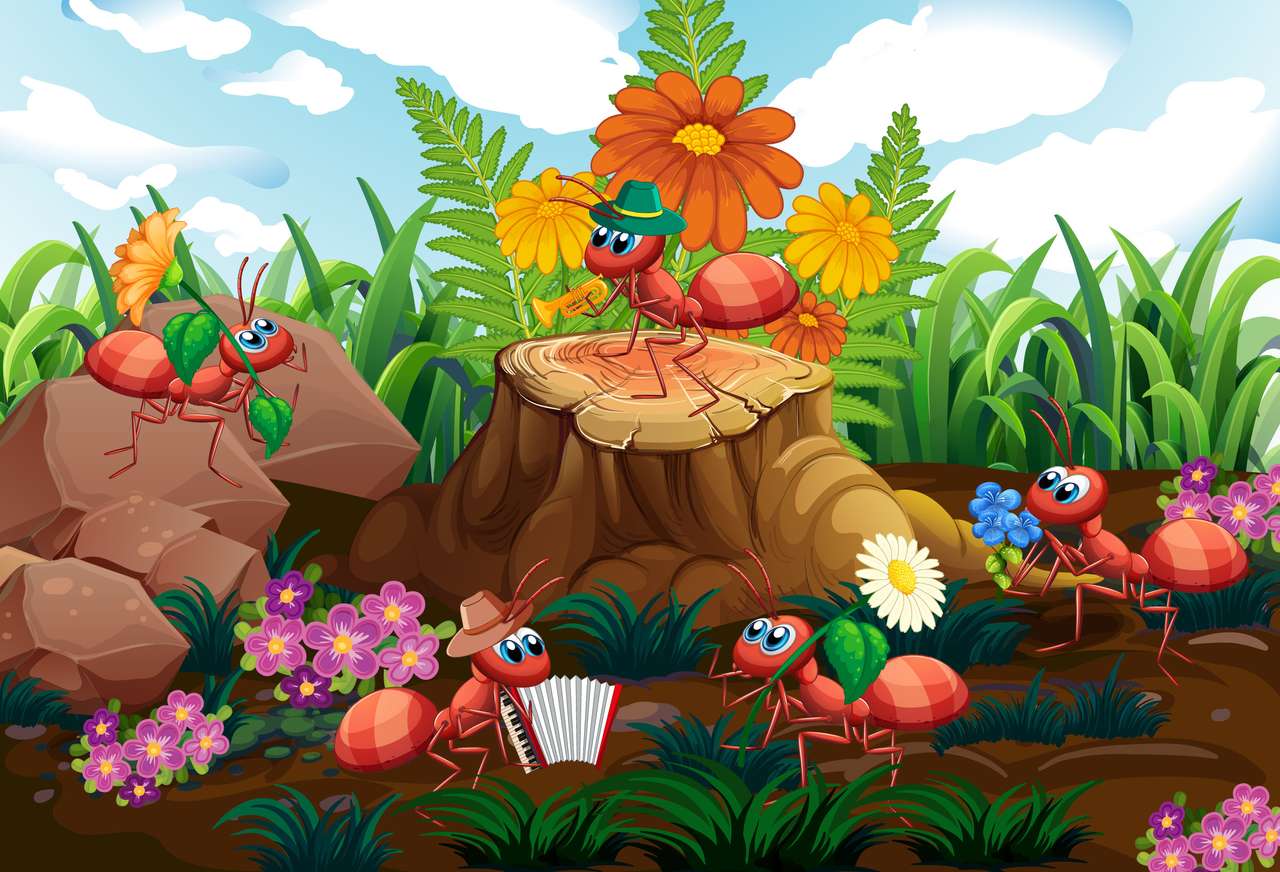 Ant musical band playing in forest jigsaw puzzle online