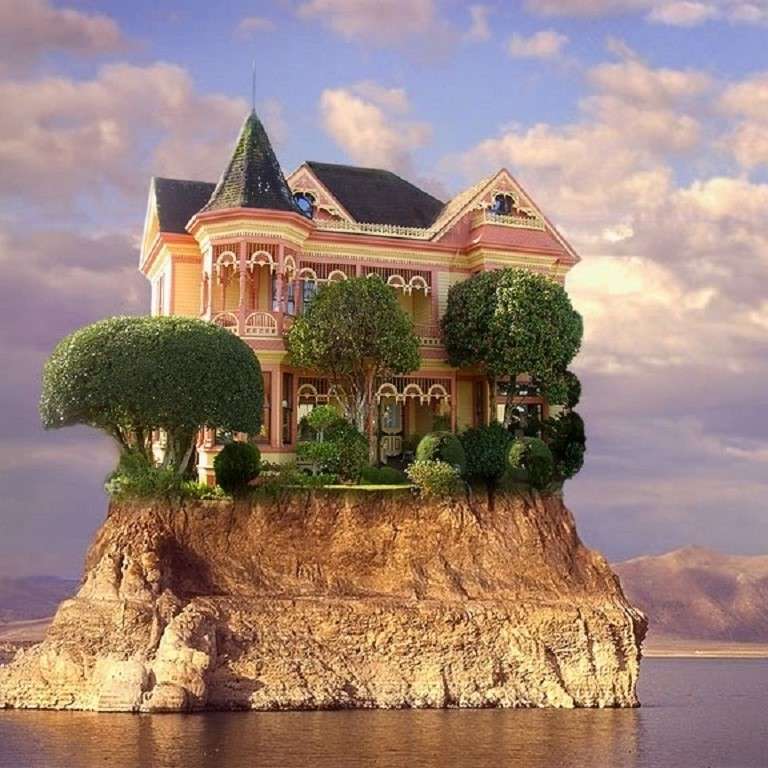 Haus auf dem Felsen auf dem Meer Online-Puzzle