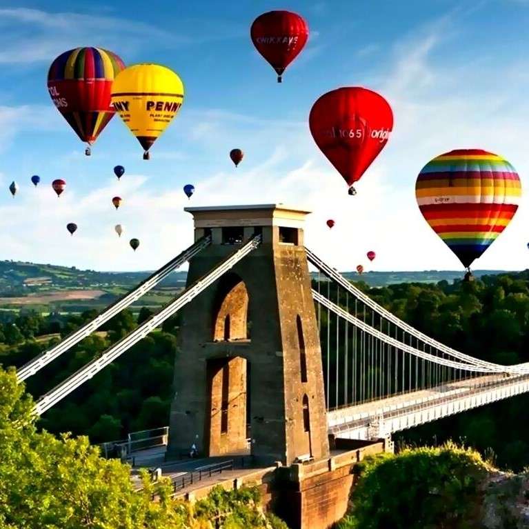 Воздушные шары над мостом онлайн-пазл