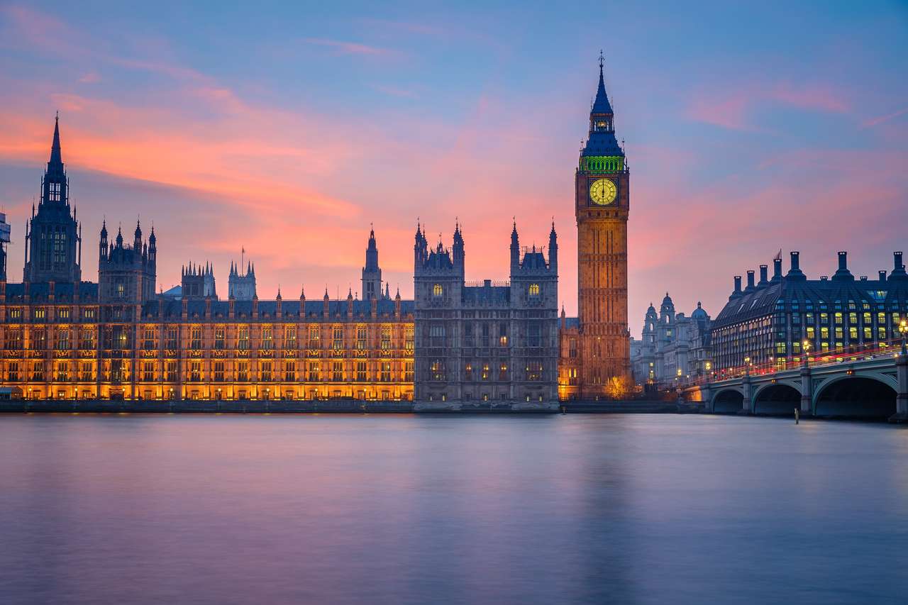 Голям Бен и къщи на парламента в здрач онлайн пъзел