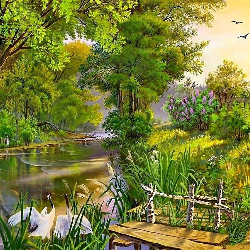 川と木立の眺め オンラインパズル