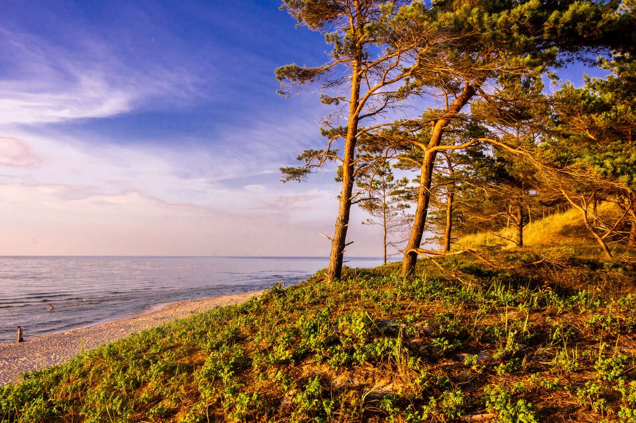 Östersjön, solnedgång på stranden och dyn Pussel online
