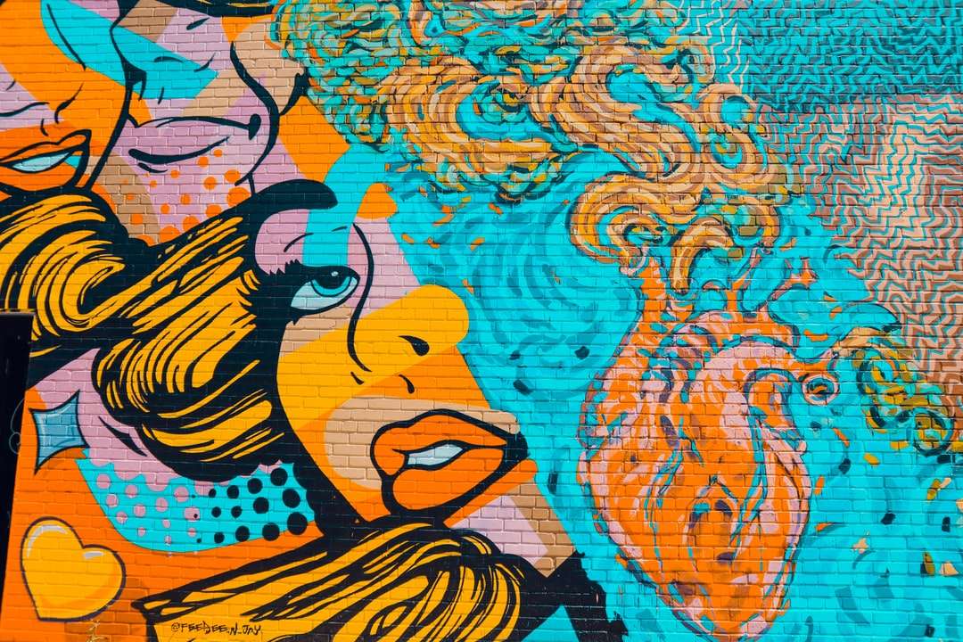 Blauwe en oranje oranje kunst aan de muur legpuzzel online