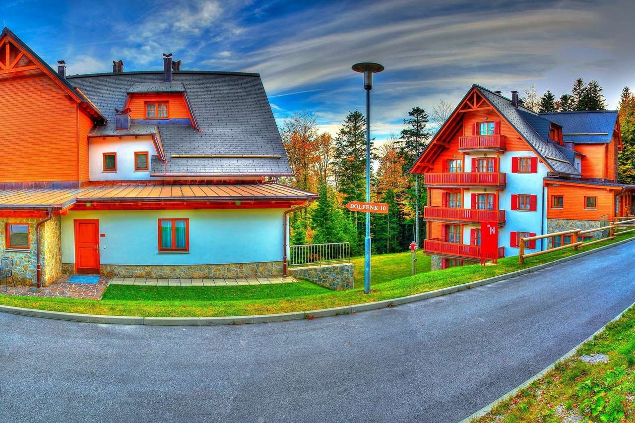Calle y casas coloridas rompecabezas en línea