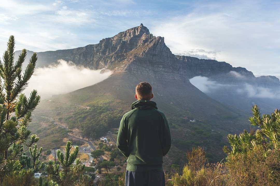 Ο άνθρωπος στέκεται μπροστά από το βουνό παζλ online