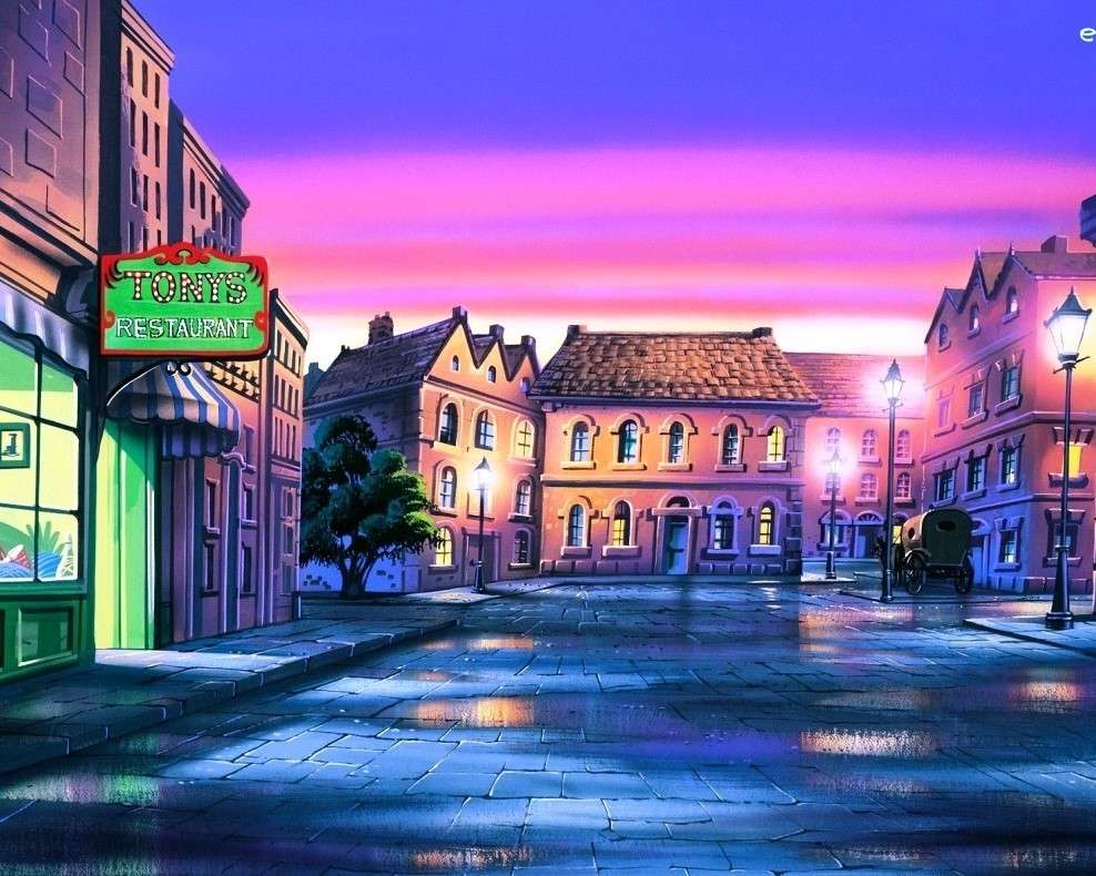 Straat in de stad 's nachts legpuzzel online