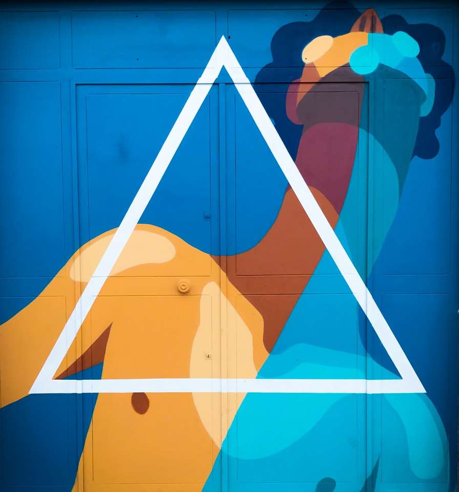 Meio corporal do homem amarelo e azul pintado do armário azul quebra-cabeças online