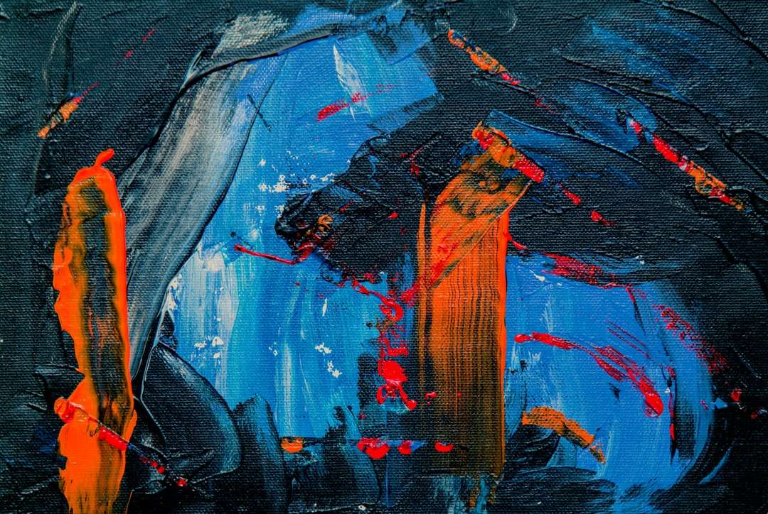 Pintura abstracta azul, negro y naranja. rompecabezas en línea