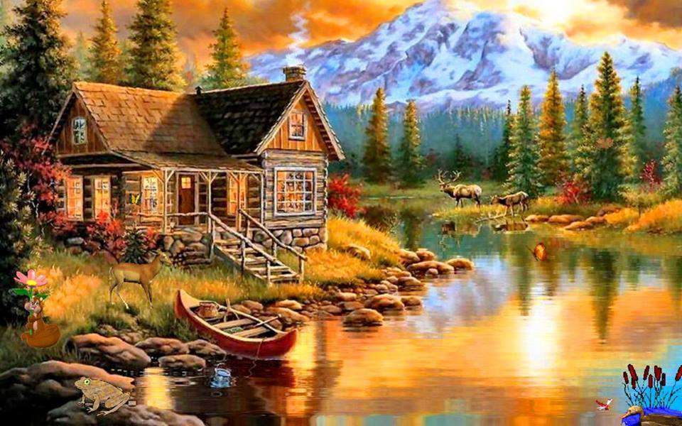 Cottage sur la rivière - coucher du soleil puzzle en ligne