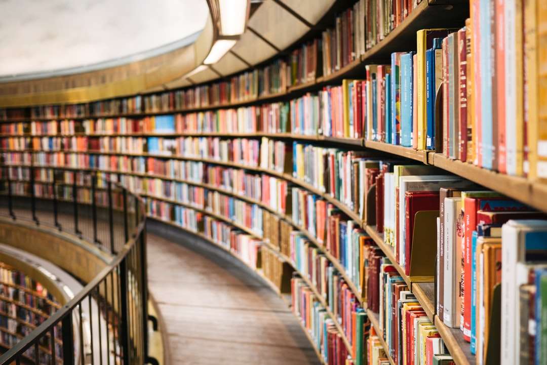 Knihy na hnědé dřevěné police skládačky online