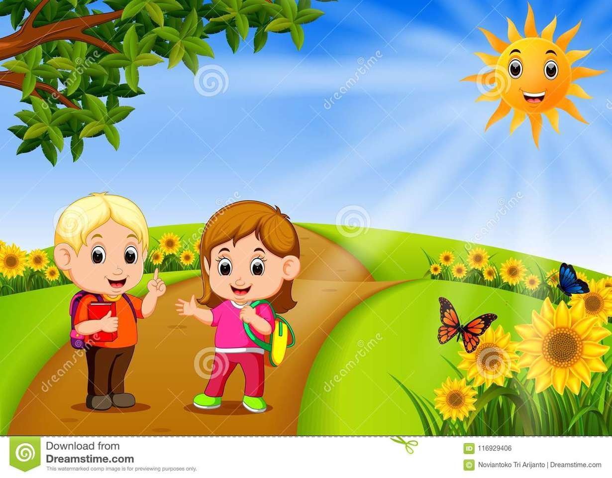 Paysage d'enfants sur une journée radieuse puzzle en ligne