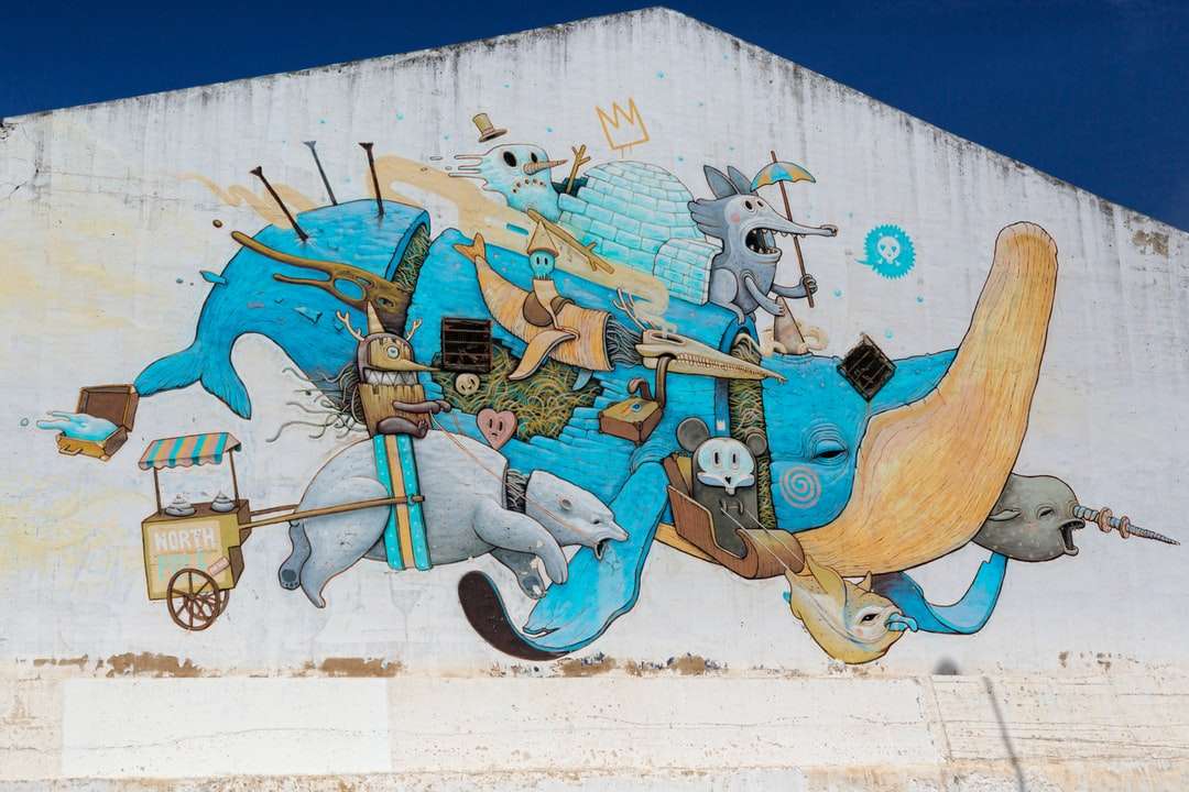 modré a hnědé koně zdi umění skládačky online