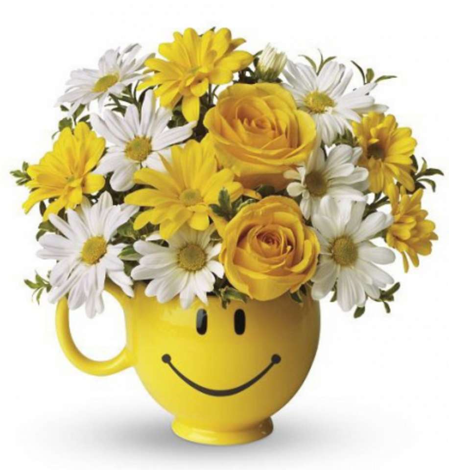 Χαμογελαστό πρόσωπο μπουκέτο φρέσκα λουλούδια online παζλ